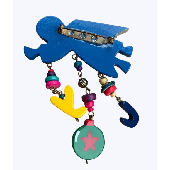 Vintage Hand-Painted Angel Brooch With JOY Charms & Beads - Picture 4 of 9